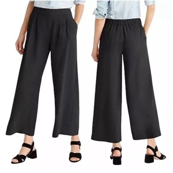 J.Crew 365 Pants Black Pull On Wide Leg Cropped Crepe - Picture 1 of 9